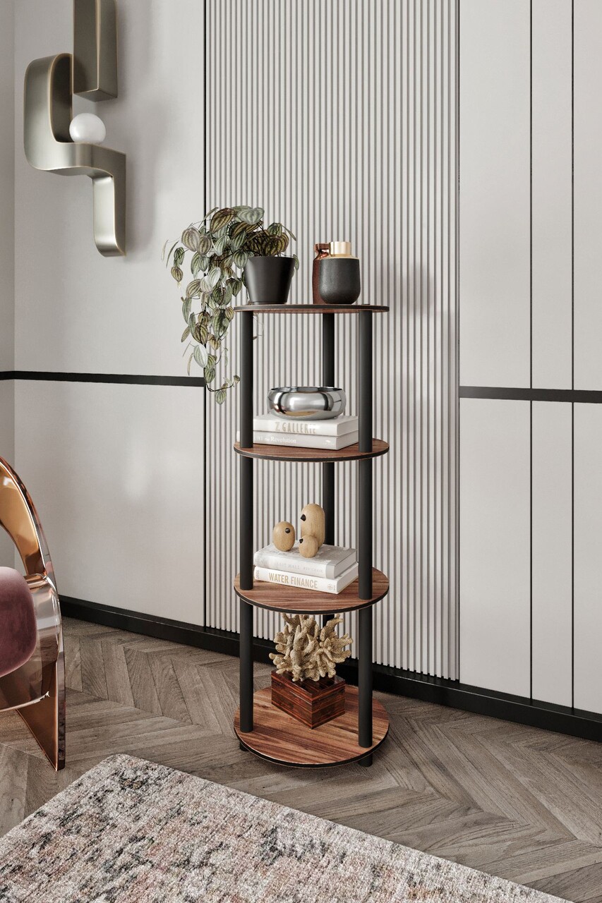 Corp biblioteca, Hanah Home, Bookcase 4 Layer Round, 34x106x34 cm, MDF , Maro - imagine 4